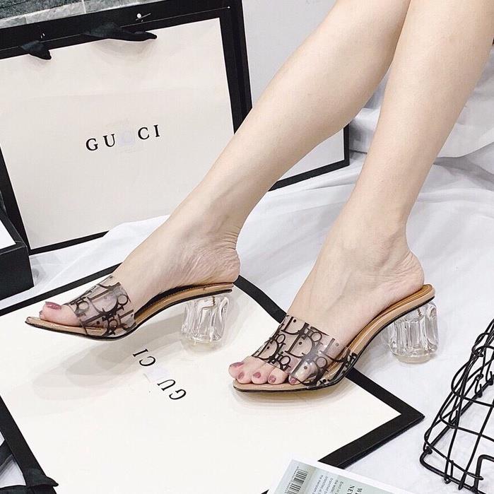 ▼❁ Guốc cao gót nữ chữ D quai trong đế vuông 5 phân tôn dáng dễ phối đồ