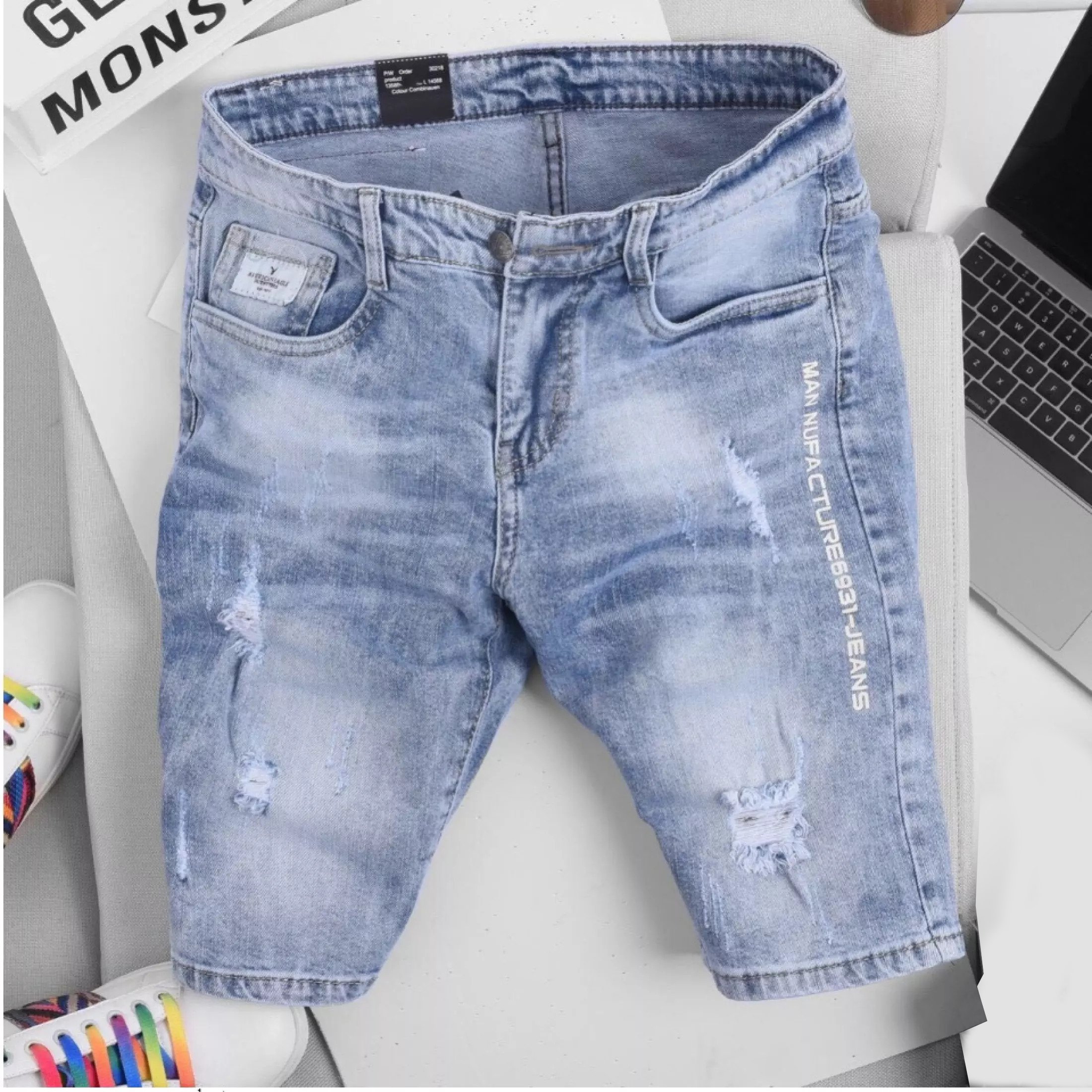 Quần Short Jean Nam rách quần jean nam ngắn quần ngố jean nam quần lửng nam quần sọt jean nam quần bò nam ngắn co giãn OBOKFASHION QSJNA1006