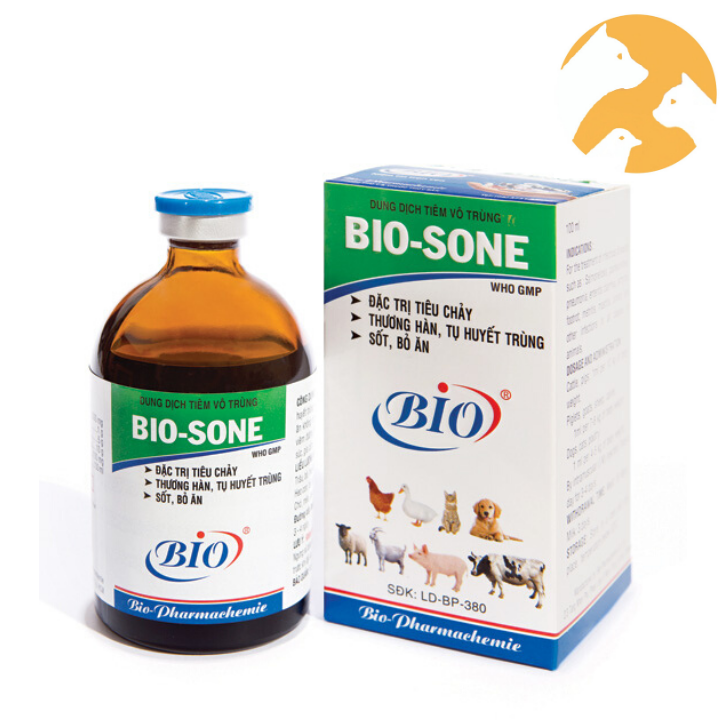 BIO SONE [100 ml]  Phó thương hàn, tụ huyết trùng, viêm phổi, viêm ruột tiêu chảy, sốt bỏ ăn không rõ nguyên nhân