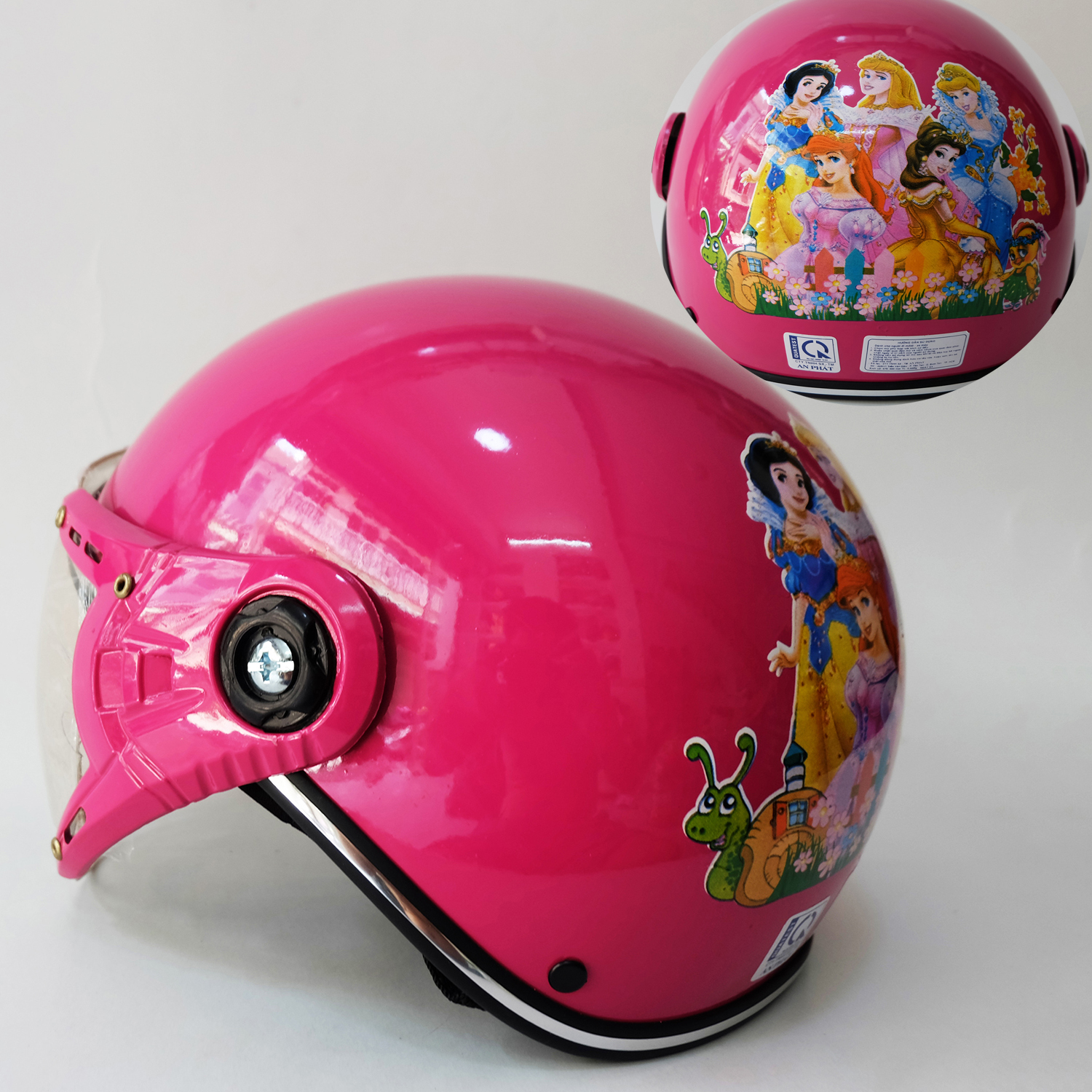 MŨ BẢO HIỂM TRẺ EM CÓ KÍNH,CHO BÉ 4-10 TUỔI,HOẠ TIẾT CÔNG CHÚA, MÀU HỒNG-ĐẠT CHUẨN CR
