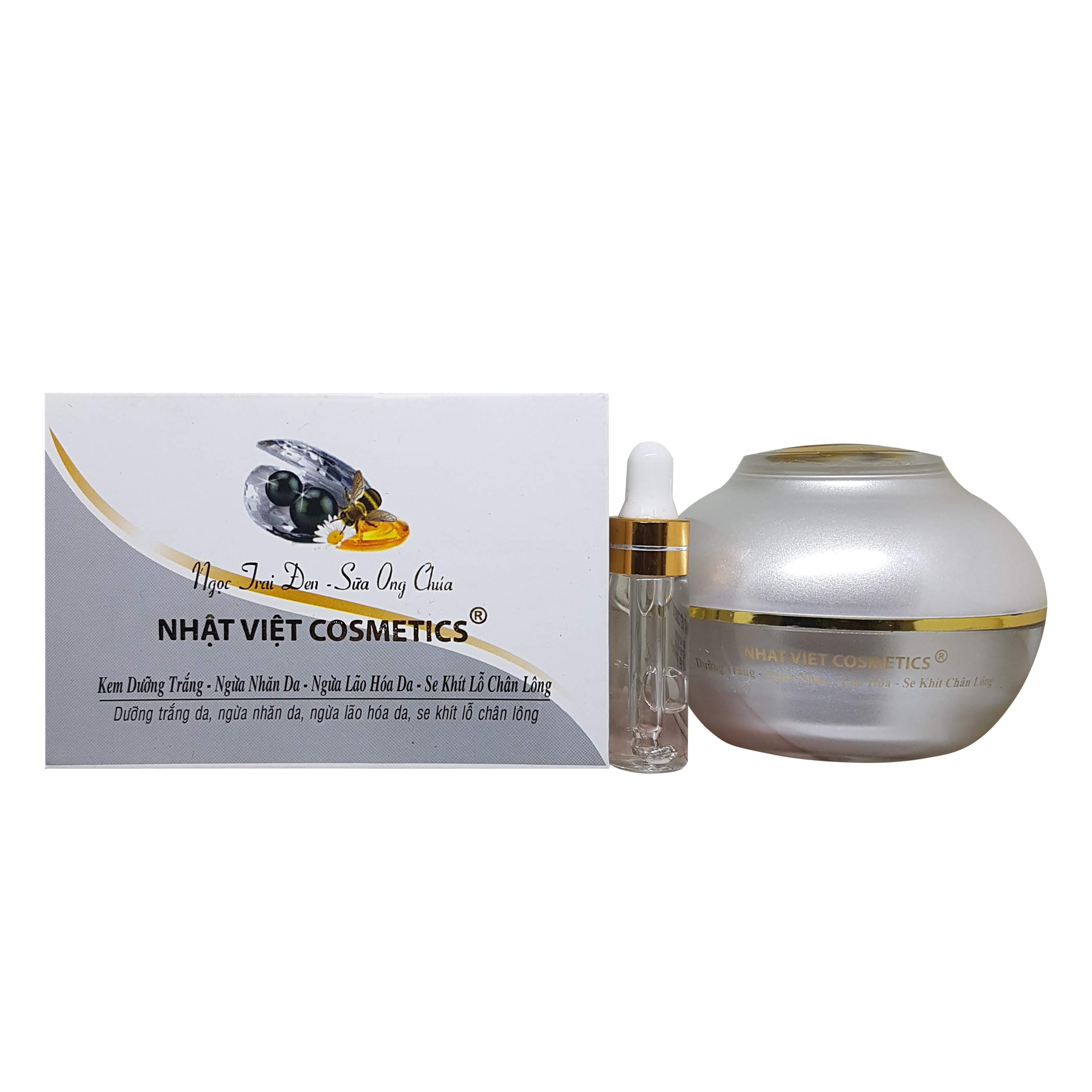 [HCM]KEM TRẮNG DA NGỪA NHĂN LÃO HÓA SE KHÍT LỖ CHÂN LÔNG NGỌC TRAI ĐEN SỮA ONG CHÚA NHẬT VIỆT COSMETICS 25G- 30G