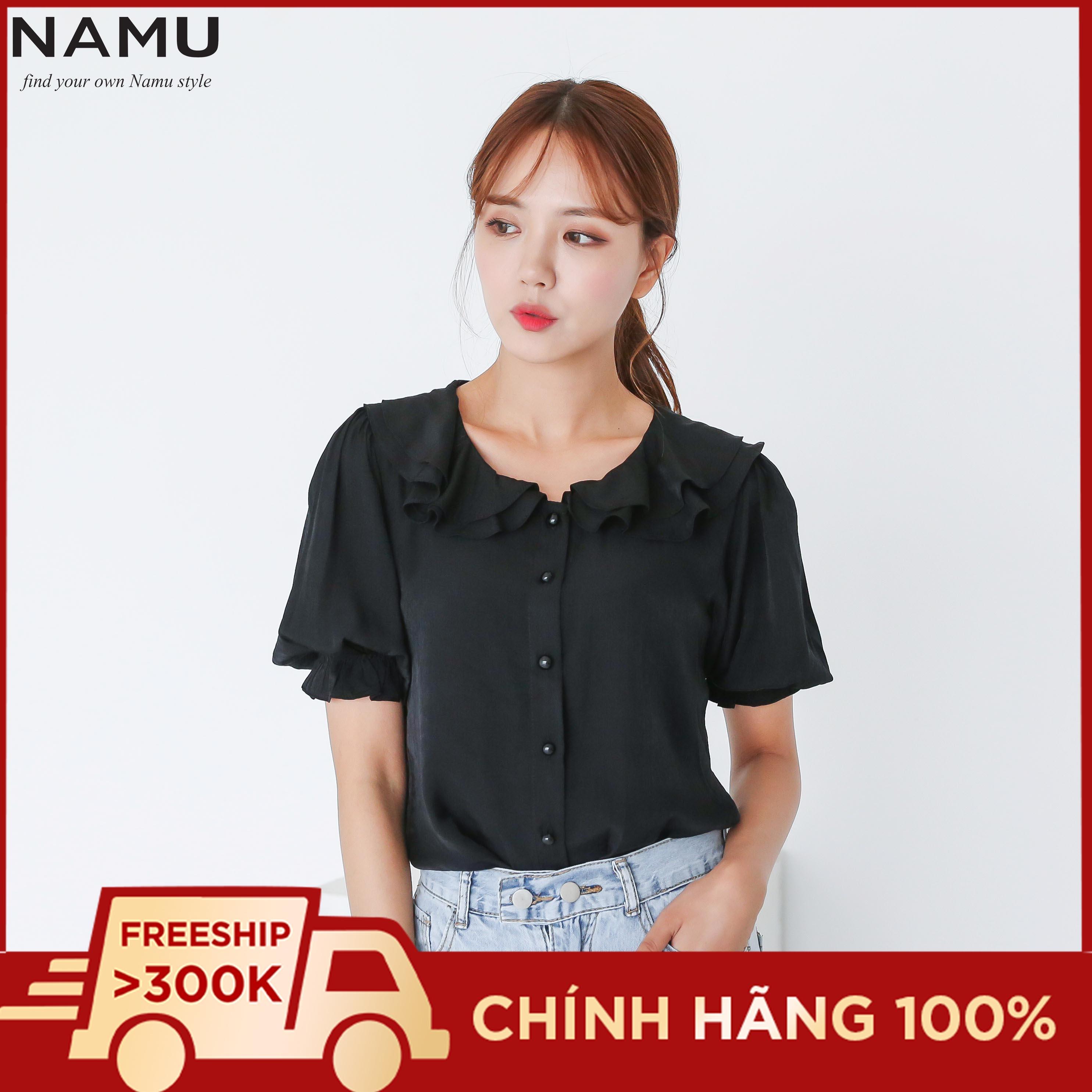 Áo sơ mi cổ sen đôi tay bồng hiệu namu sm08190