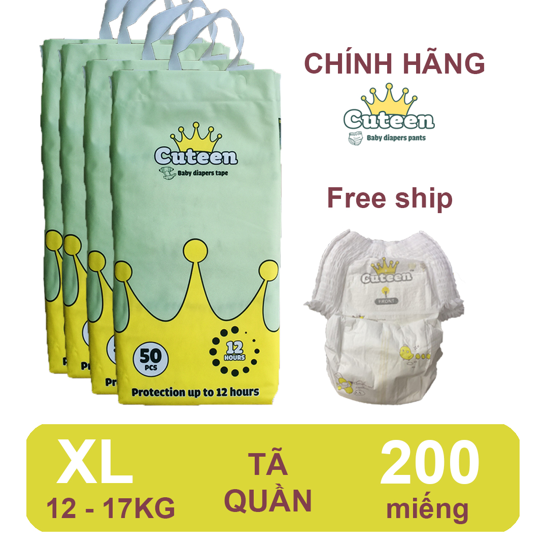 Tã/ bỉm quần Cuteen size XL 200 miếng siêu mỏng, siêu mềm, không hăm da