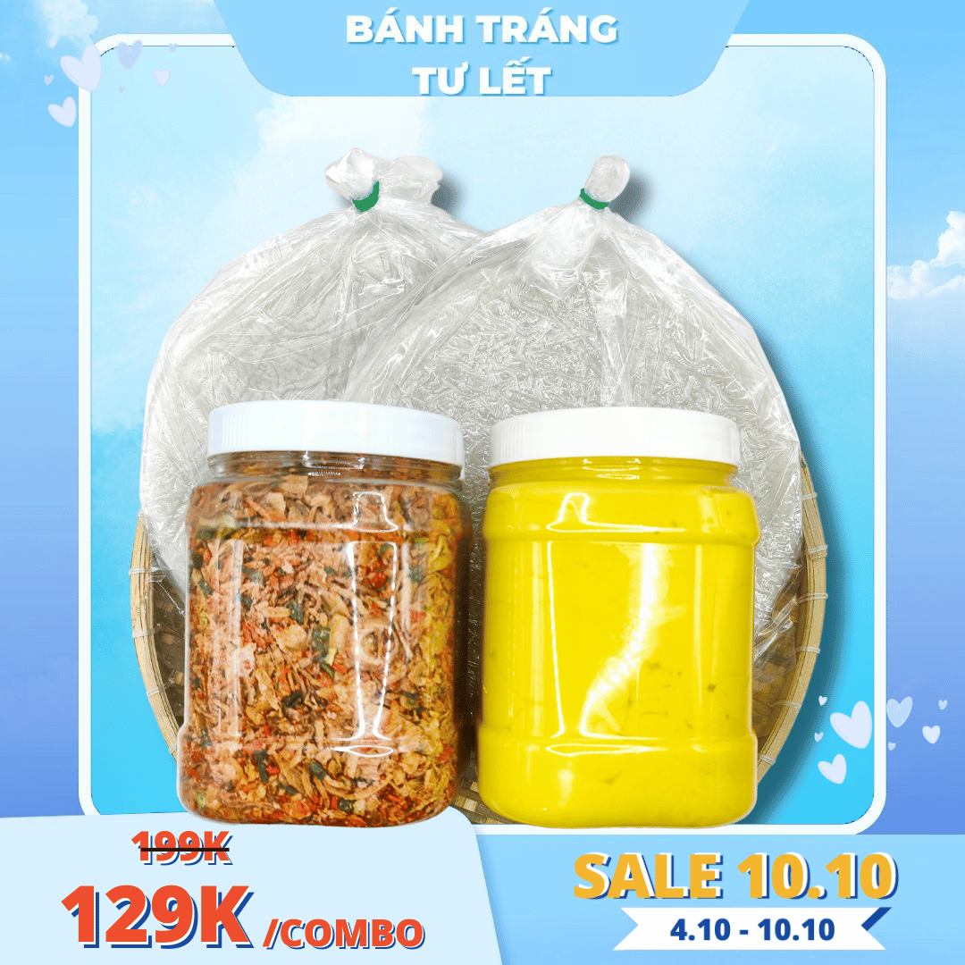 Combo SIÊU BƠ 500g bánh tráng phơi sương mềm dẻo + 500g bơ béo + 400g muối tép hành cay