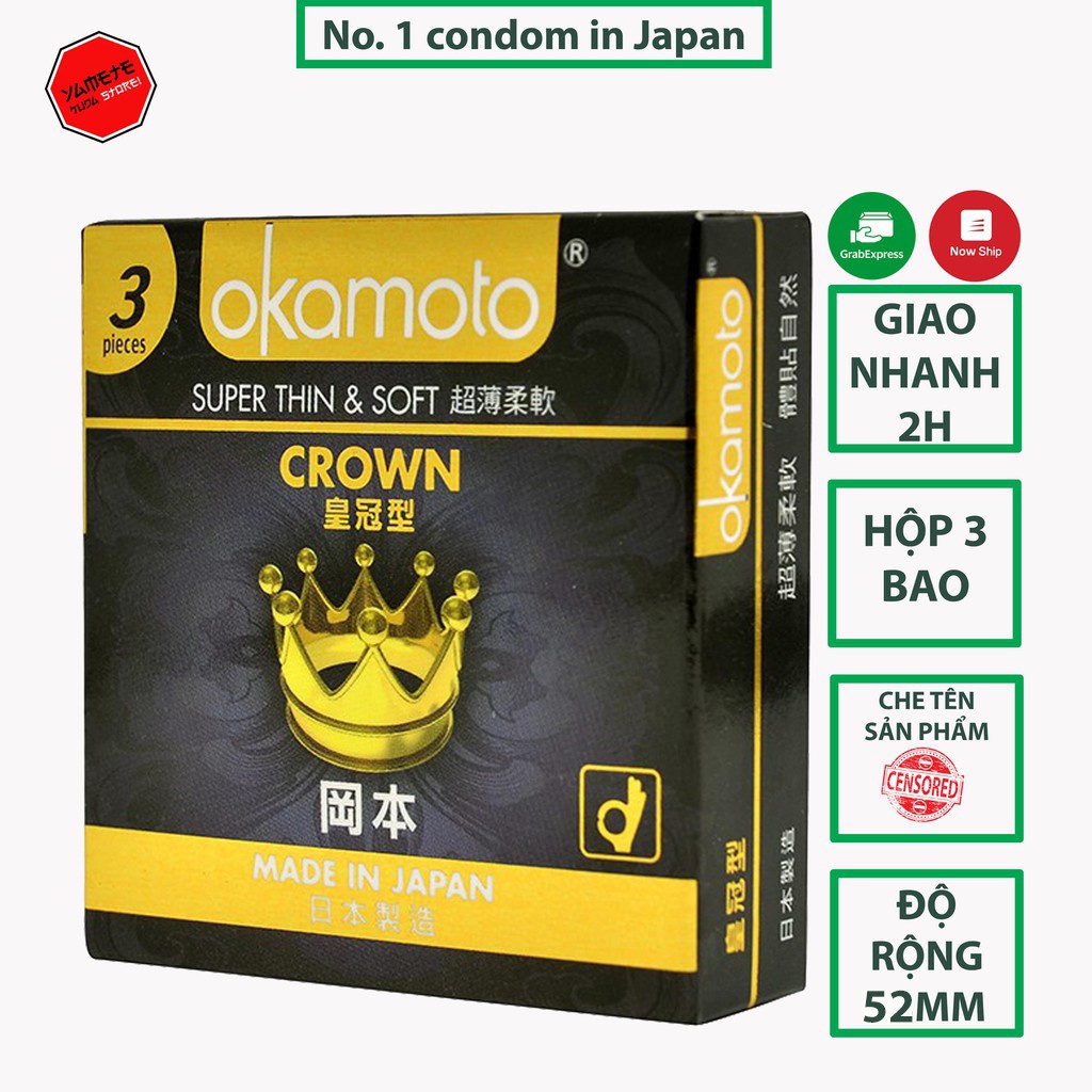 Chính hãng 100% - bao cao su okamoto crown kích cở nhỏ siêu mỏng và mềm mại hộp 3 cái