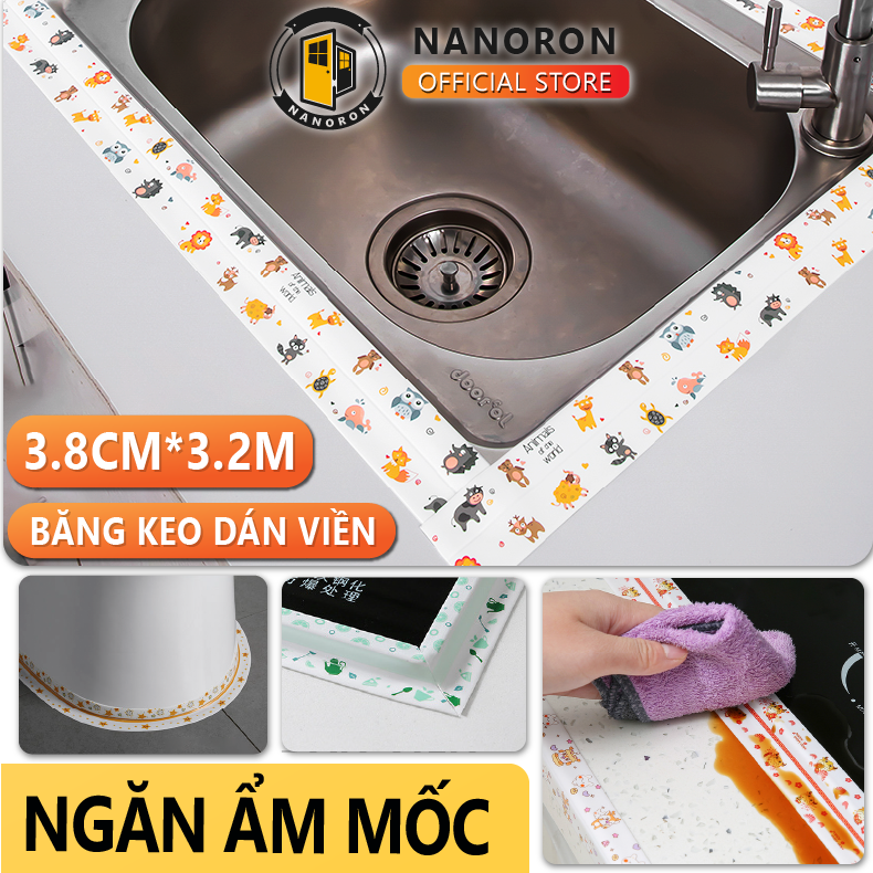 Cuộn băng keo dán viền bồn rửa, bếp ga, bồn toalet chống thấm nước, Băng dính chống ẩm dán viền nhà tắm NANORON