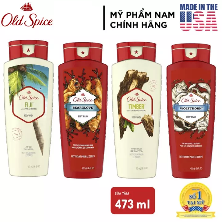 1 chai sữa tắm nam gel old spice 473ml timber | bearglove | swagger | fiji | wolfthorn | tắm gội 2in1 532ml - mỹ