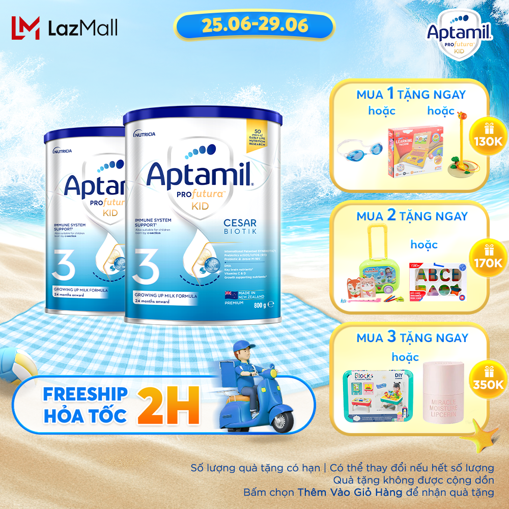 Combo 2 Sữa bột Aptamil Profutura Kid Cesarbiotik New Zealand hộp thiếc số 3 (800g) cho bé từ 24 tháng tuổi