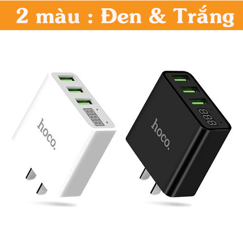 Củ sạc đa năng 3 cổng usb hoco c15 chính hãng - cóc sạc hoco c15 chính hãng - cốc sạc 3 cổng hoco c15 3a - màn hình lcd hiển thị - coc sac - cu sạc - cóc sạc mini