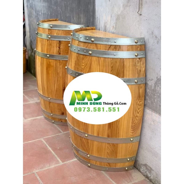 Thùng rượu gỗ bổ nửa ốp tường [ XẢ KHO ] Thùng rượu gỗ gia cố chắc chắn, chống co ngót hay cong vênh