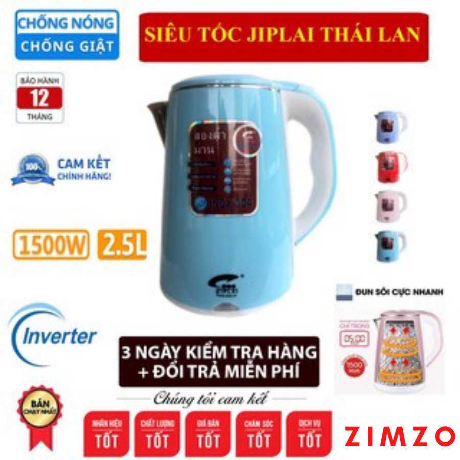 Ấm đun nước siêu tốc 2,5l , bình đun nước siêu tốc jiplai chống nóng , chống giật