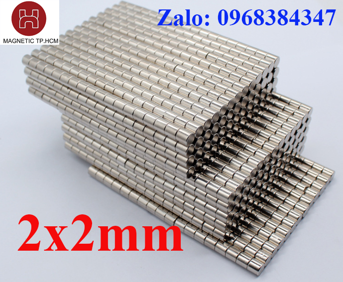 Nam châm tròn 2x2mm trắng đất hiếm lực hút siêu mạnh, 10 viên nam châm tròn D2x2mm mạ niken, nam châm trắng chuẩn kích thước lực từ N35