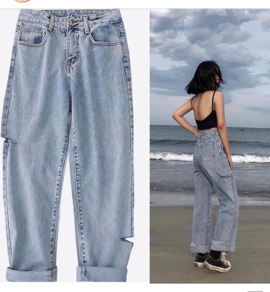 QUẦN JEAN ỐNG RỘNG NỮ CAO CẤP NITI 2DÀI RÁCH 2 BE SƯỜN LỆCH CỰC HOT CỰC CÁ TÍNH-NL12309