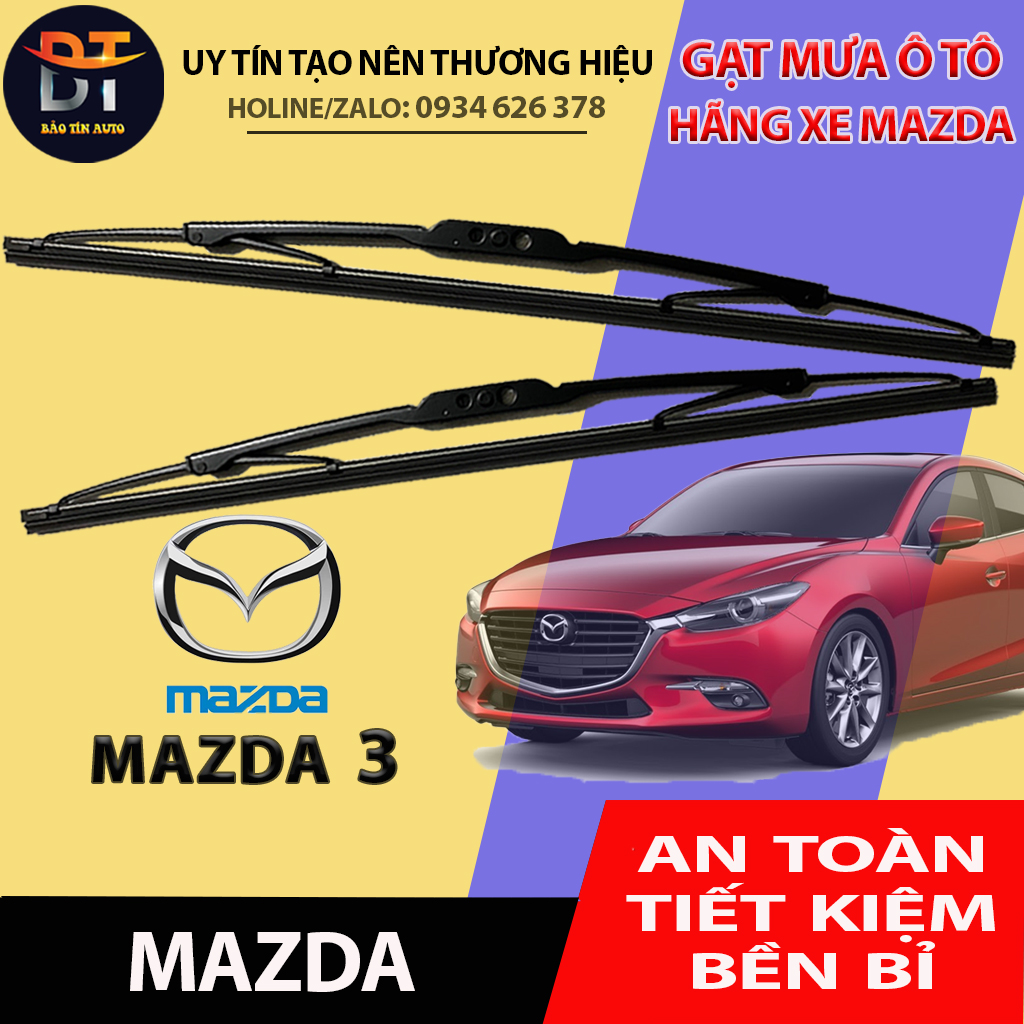 Bộ gạt mưa xe ô tô Mazda3 cần lưỡi gạt nước kính oto xe hơi khung xương cứng, thanh chổi gạt mưa xe oto, lá lúa gạt mưa