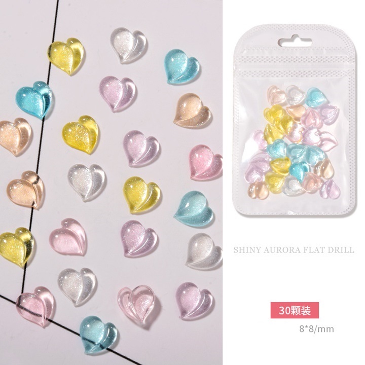 Túi 30 charm nail trái tim thạch trong 7 màu - vani store