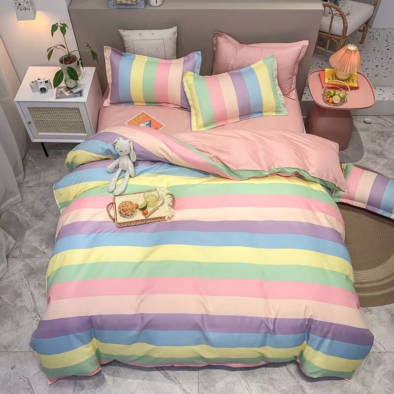 Bộ chăn ga gối phong cách Hàn Quốc cầu vồng sản phẩm có bo chun đủ kích thước 1m6 x 2m, 1m8 x 2m, 2m x 2m2