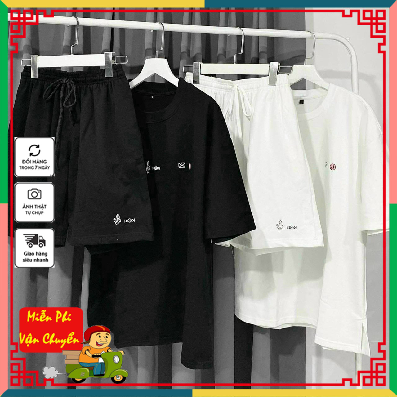 Set bộ cộc tay, đồ bộ thun cotton co giãn thoáng mát in phối icon nhỏ xinh.tp