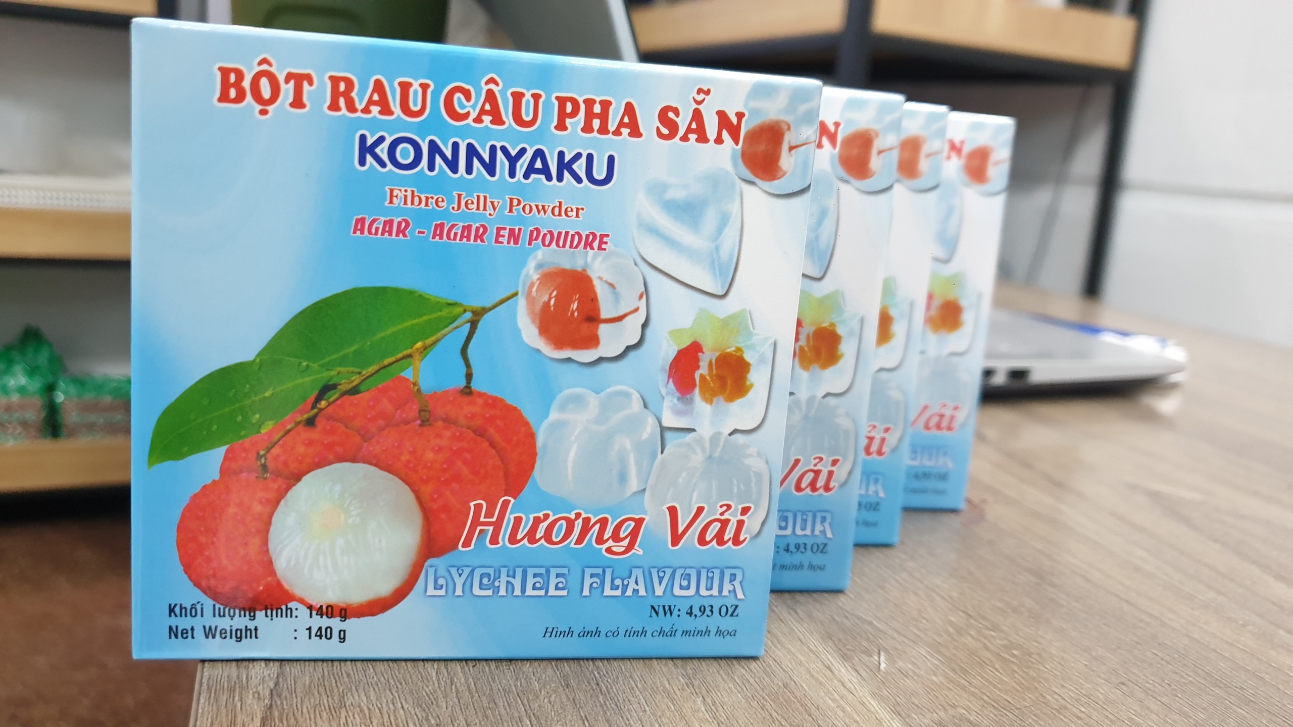 Bột rau câu pha sẵn Konnyaku hương Vải hộp 140g - bách hóa nguyên liệu châu châu