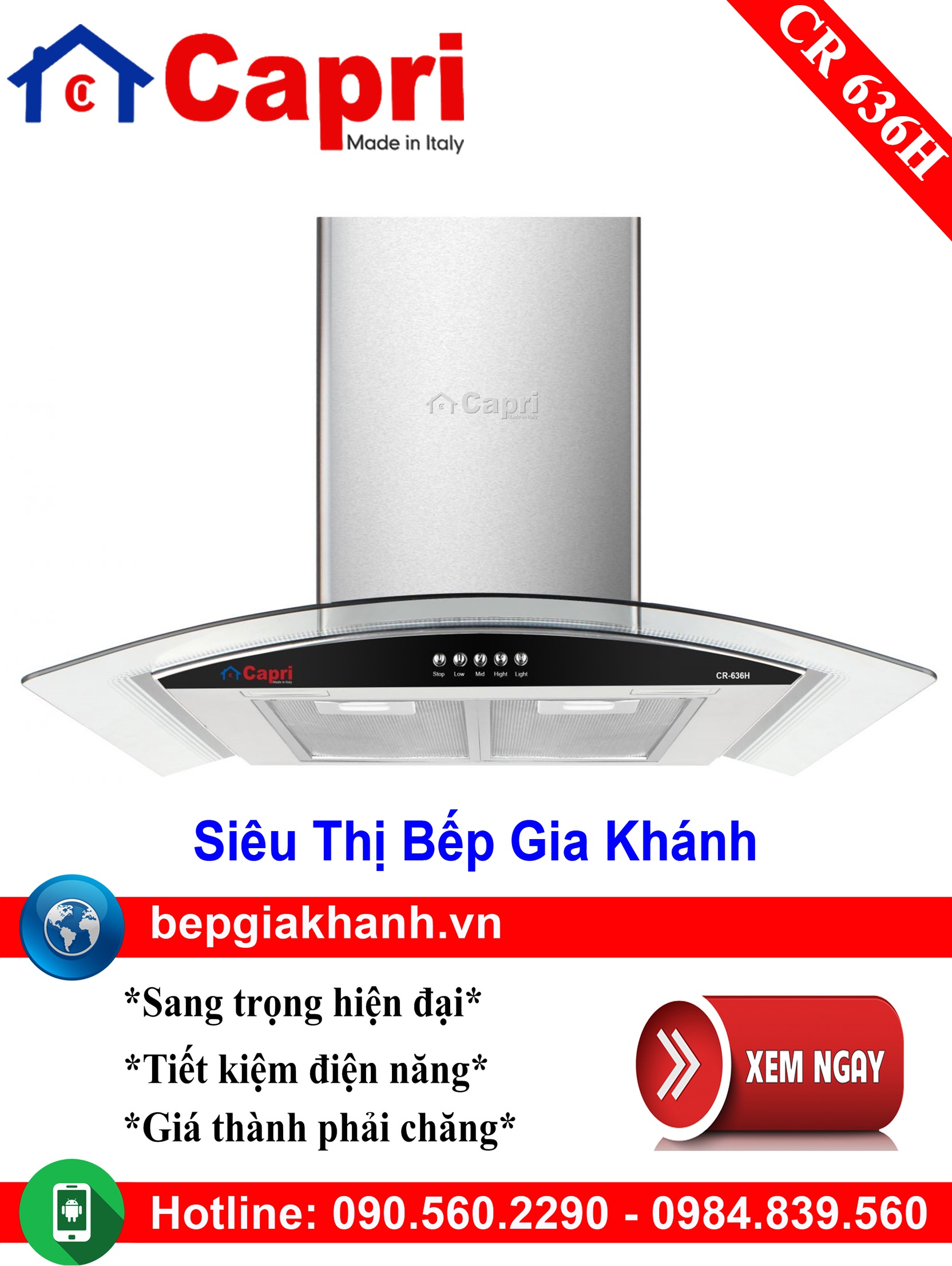 [HCM]Máy hút mùi dạng kính cong 70cm Capri CR 636H, máy hút mùi nhà bếp, máy hút mùi bếp, máy hút mùi kính cong, máy hút mùi canzy, máy hút mùi mini, máy hút mùi âm trần, máy hút mùi electrolux, may hut mui