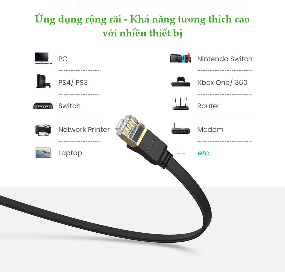 Cáp mạng 2 đầu đúc Cat7 UTP Patch Cords dạng dẹt dài từ 0.5-10M UGREEN NW106 Cáp mạng 2 đầu đúc Cat7 UTP Patch Cords dạng dẹt dài từ 0.5-10M UGREEN NW106