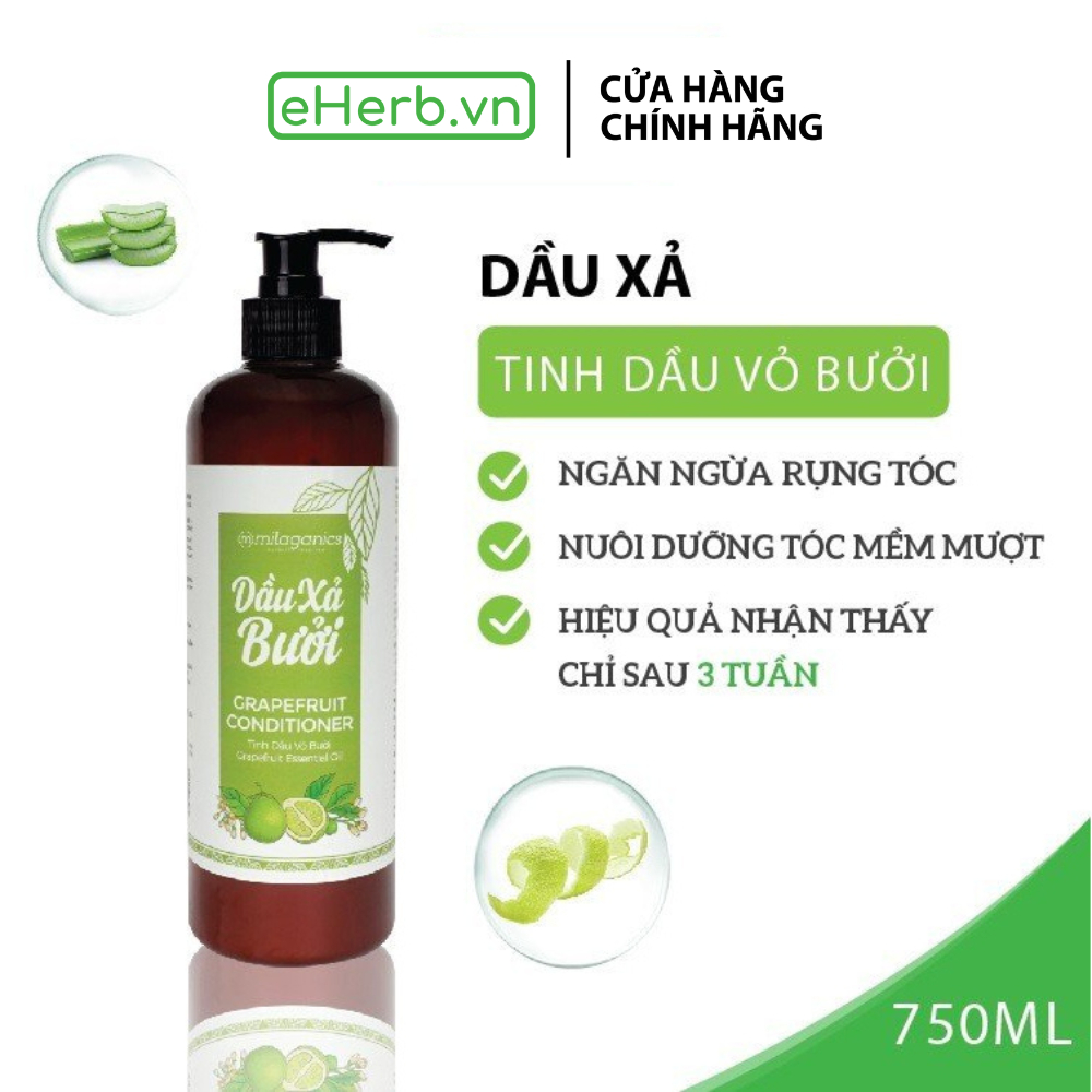 Dầu xả bưởi ngừa rụng, dưỡng tóc, mềm mượt tóc từ tinh dầu bưởi nguyên chất milaganics 750ml