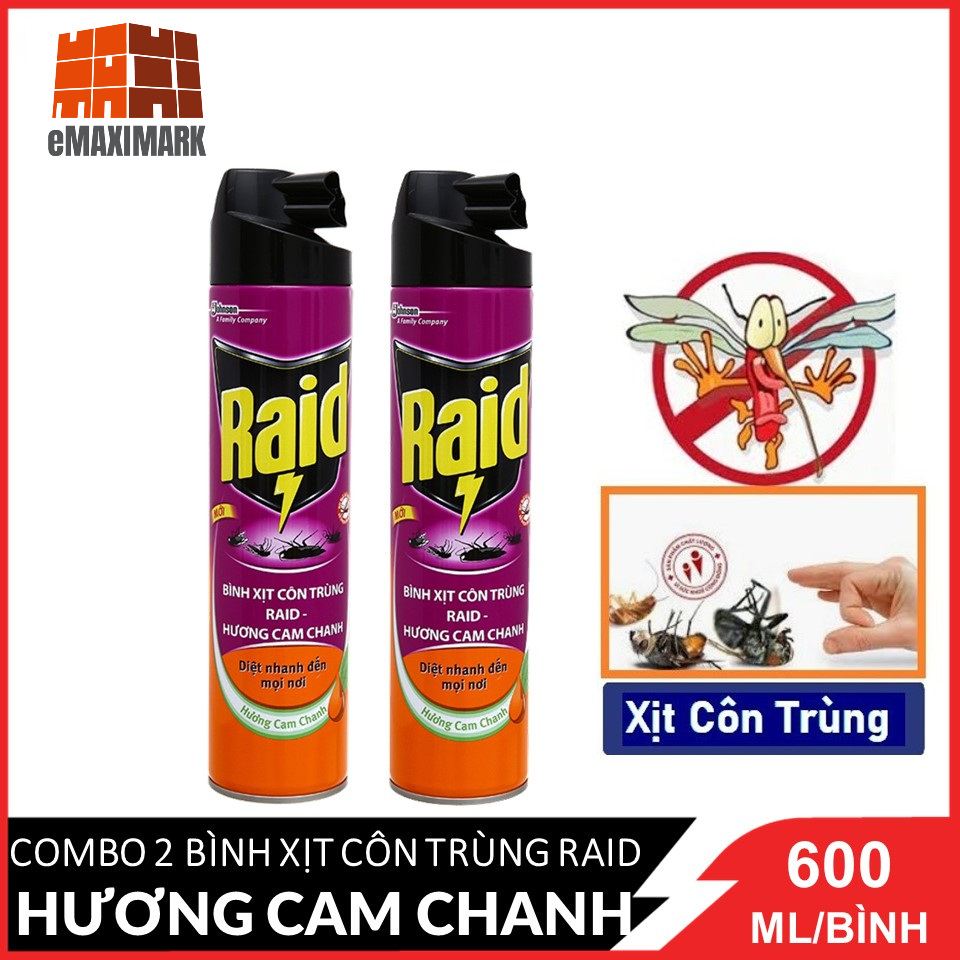 Combo 2 Bình xịt côn trùng Raid Hương Cam & Chanh 600MLX2