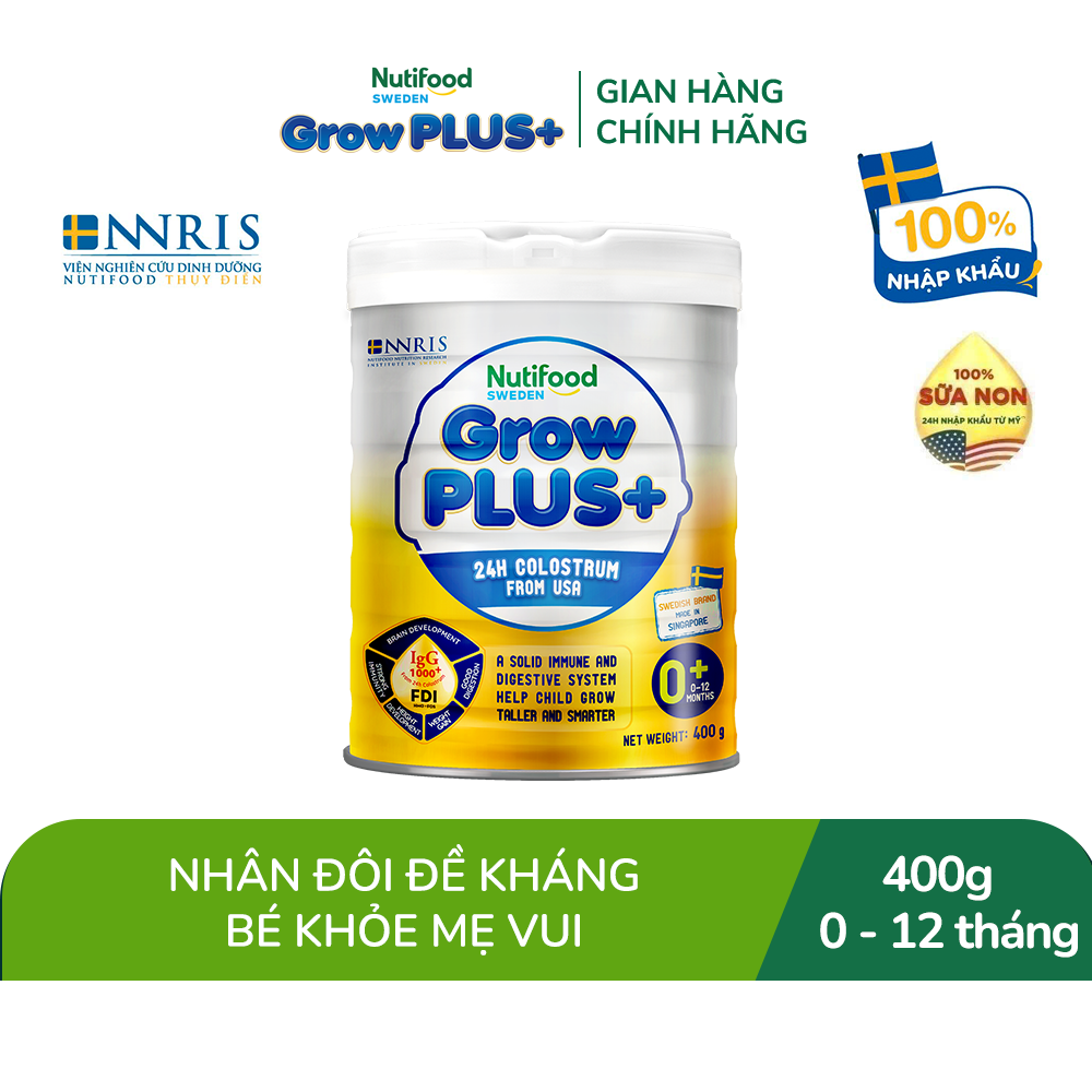 Sữa Bột Nutifood GrowPLUS+ Sữa Non - Hỗ Trợ Tăng Cường Đề Kháng 400g - 0-12 Tháng Tuổi - Tăng Cường Hệ Miễn Dịch, Tiêu Hóa Tốt (Lon 400g)