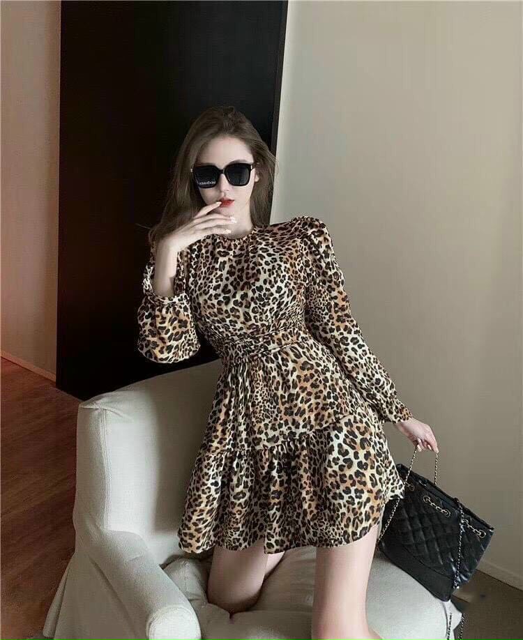 [HCM]Đầm da beo tay dài phồng #damdabeotaydai