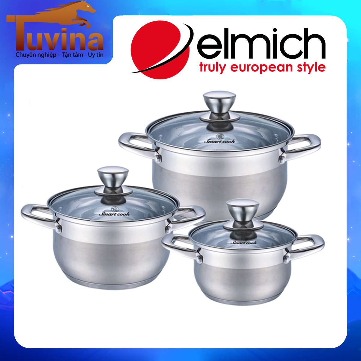 Bộ nồi inox cao cấp 5 đáy smart cook el3337 - xuất xứ cộng hòa séc - hàng chính hãng