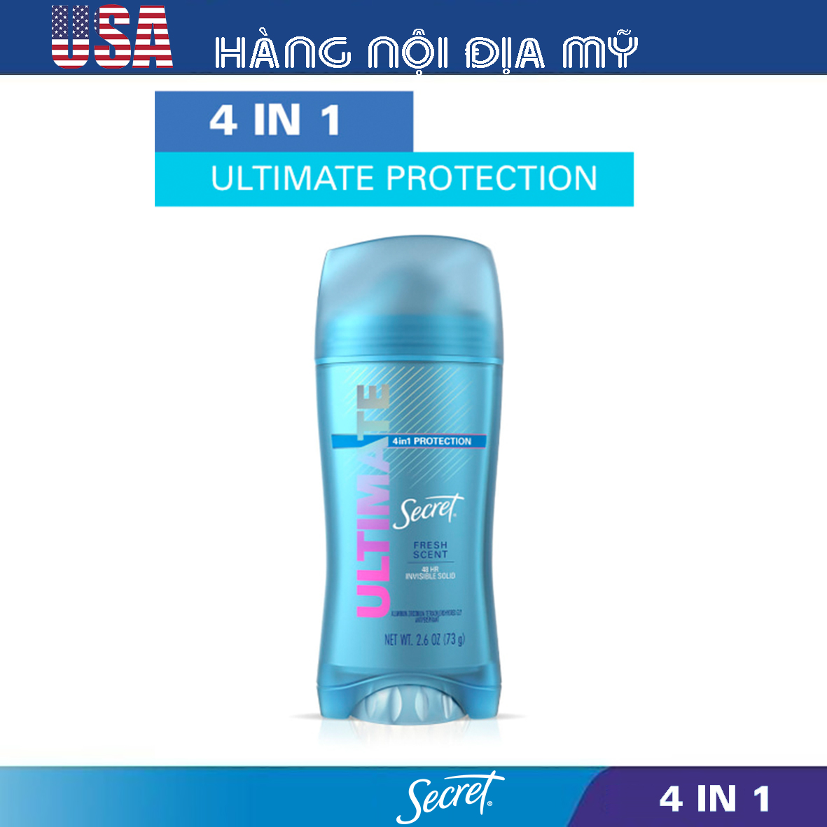Lăn khử mùi Secret Ultimate 4-in-1 Protection Antiperspirant [HÀNG LOẠI 1, CAM KẾT KHÔNG GIẢ, HÀNG NỘI ĐỊA MỸ]