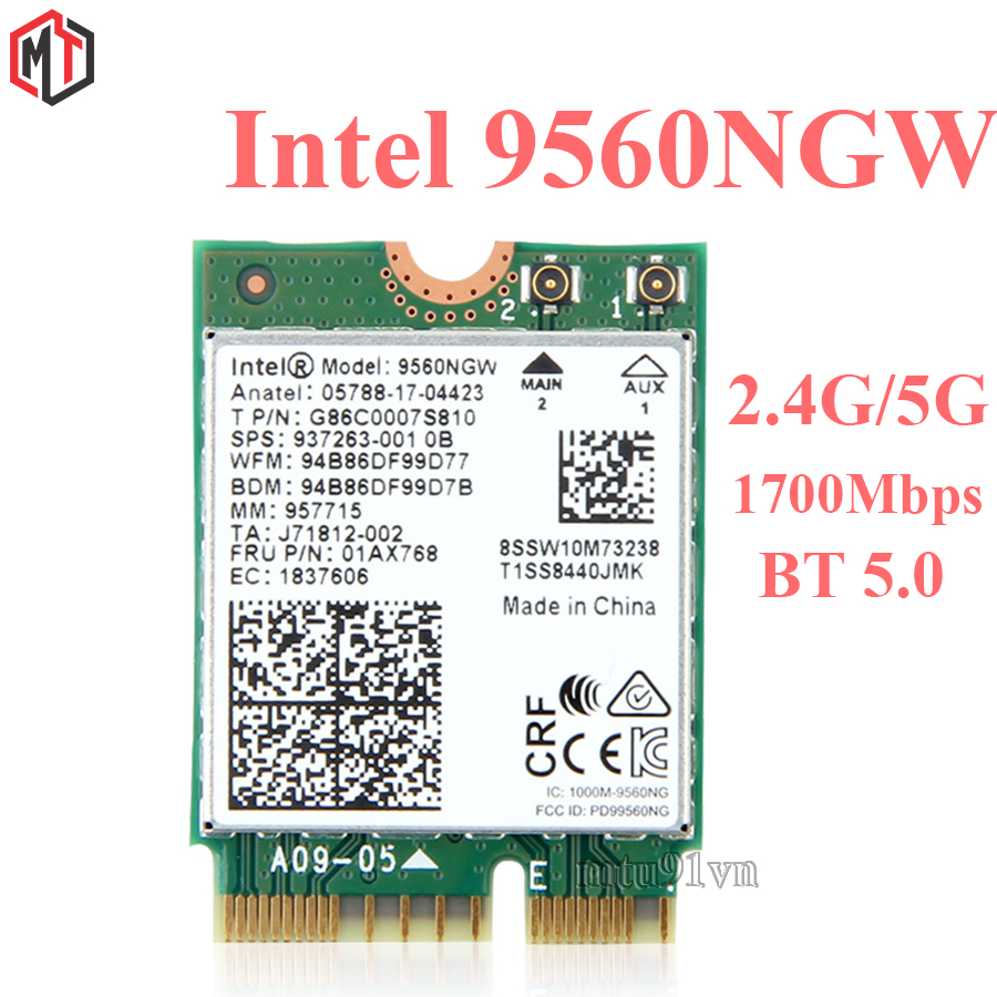 Card WiFi Laptop Intel 9560NGW chuẩn AC 1730Mbps có Blueooth 5.0 (chân NGFF / M.2)