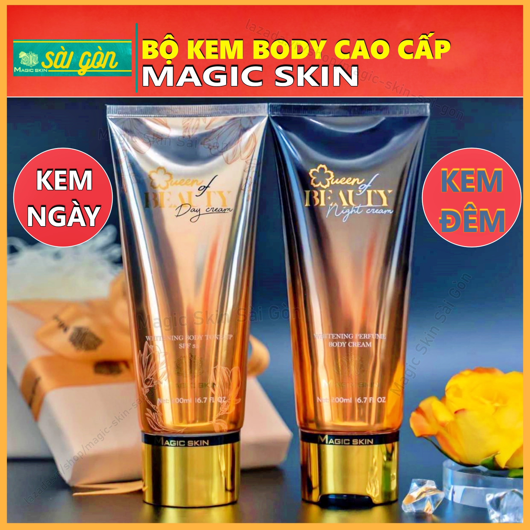 Bộ đôi kem dưỡng body magic skin truyền trắng hương nước hoa cao cấp ngày & đêm
