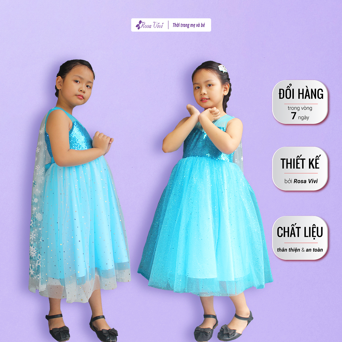 [HCM]Đầm bé gái nữ hoàng Elsa sát nách kèm áo choàng băng tuyết Rosa Vivi