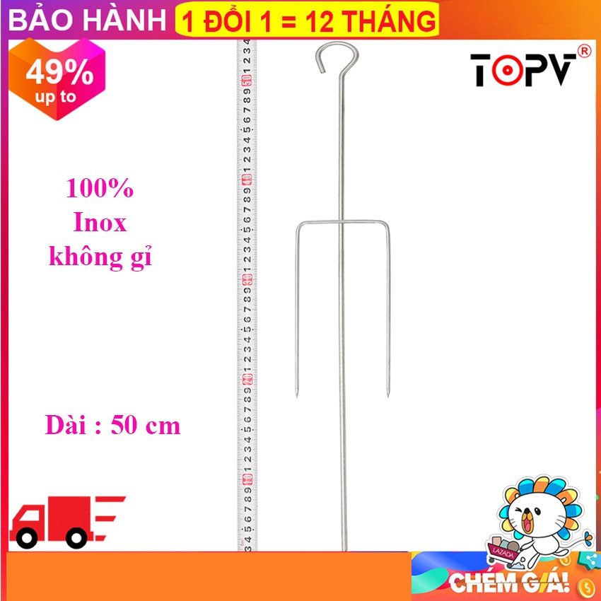 Xiên đinh ba TopV 54cm, phù hợp bếp TopV V5Plus, xiên nướng gà vịt cá, Inox cao cấp, không gỉ, xiên nướng inox, xiên 3 nướng tiện dụng