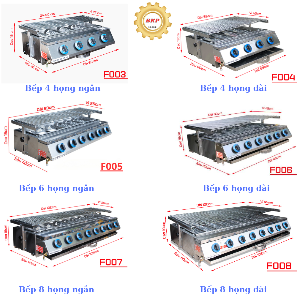 Bếp nướng gas hồng ngoại 4 họng, 6 họng, 8 họng đốt không khói chất liệu inox 100%