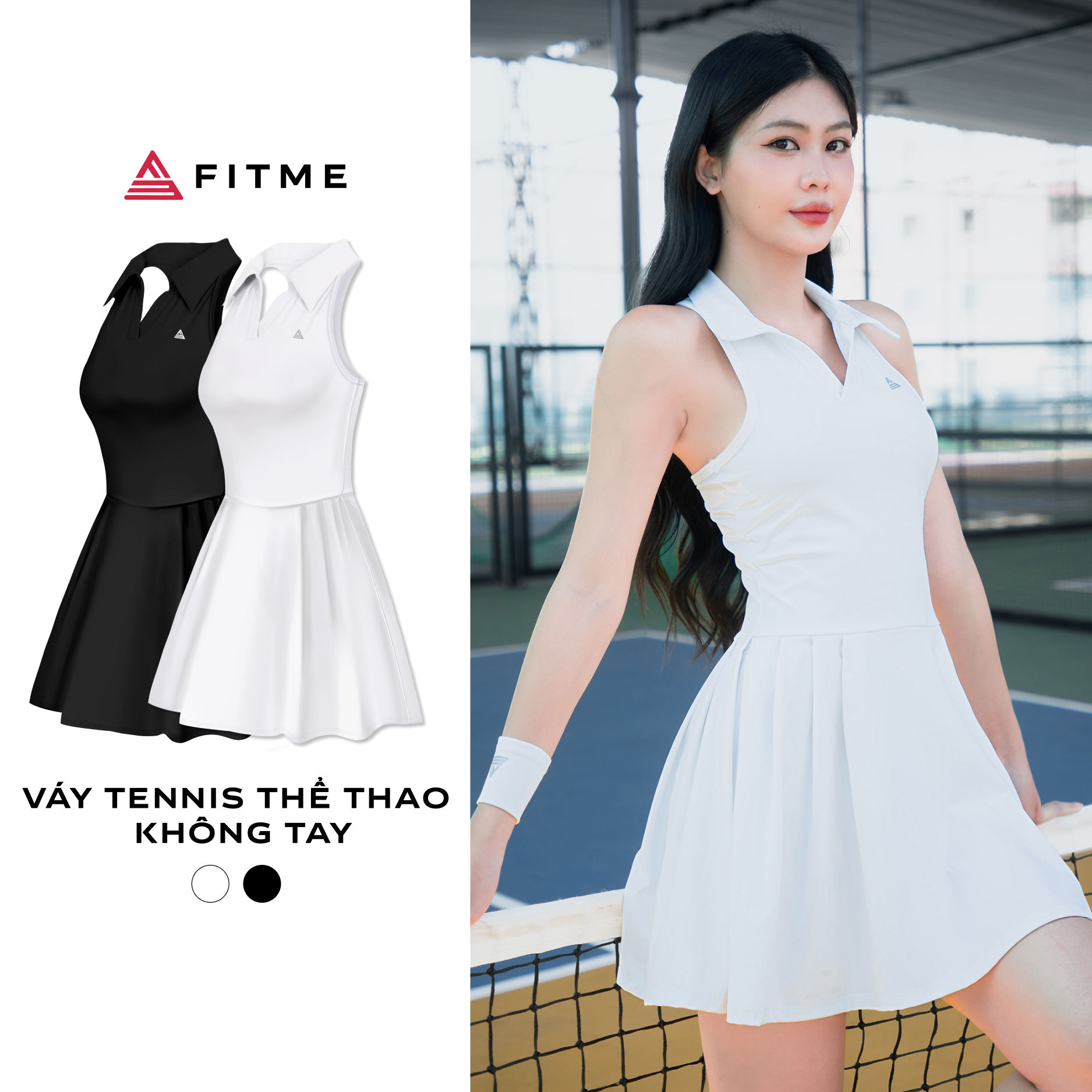 Váy tennis thể thao nữ Fitme GOC tặng kèm quần bảo hộ chất liệu dày dặn chơi pickleball co giãn thoải mái DTSN01