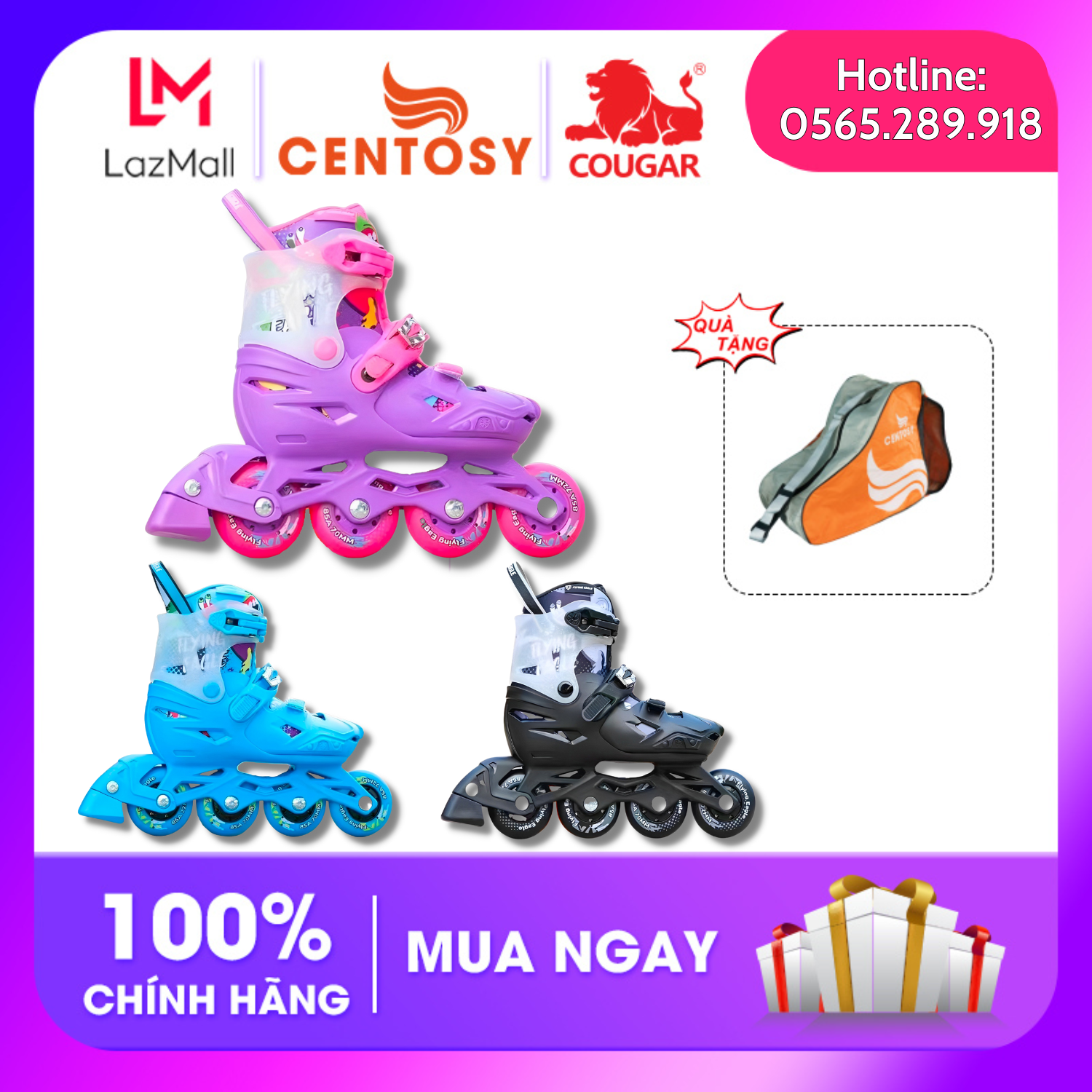 Giày Patin Trẻ Em Flying Eagle S3 Cosmo, Giày Trượt Patin Form Nhựa Cao Cấp - Tặng Kèm Túi Đựng Giày Hoặc Bảo Hộ Xịn