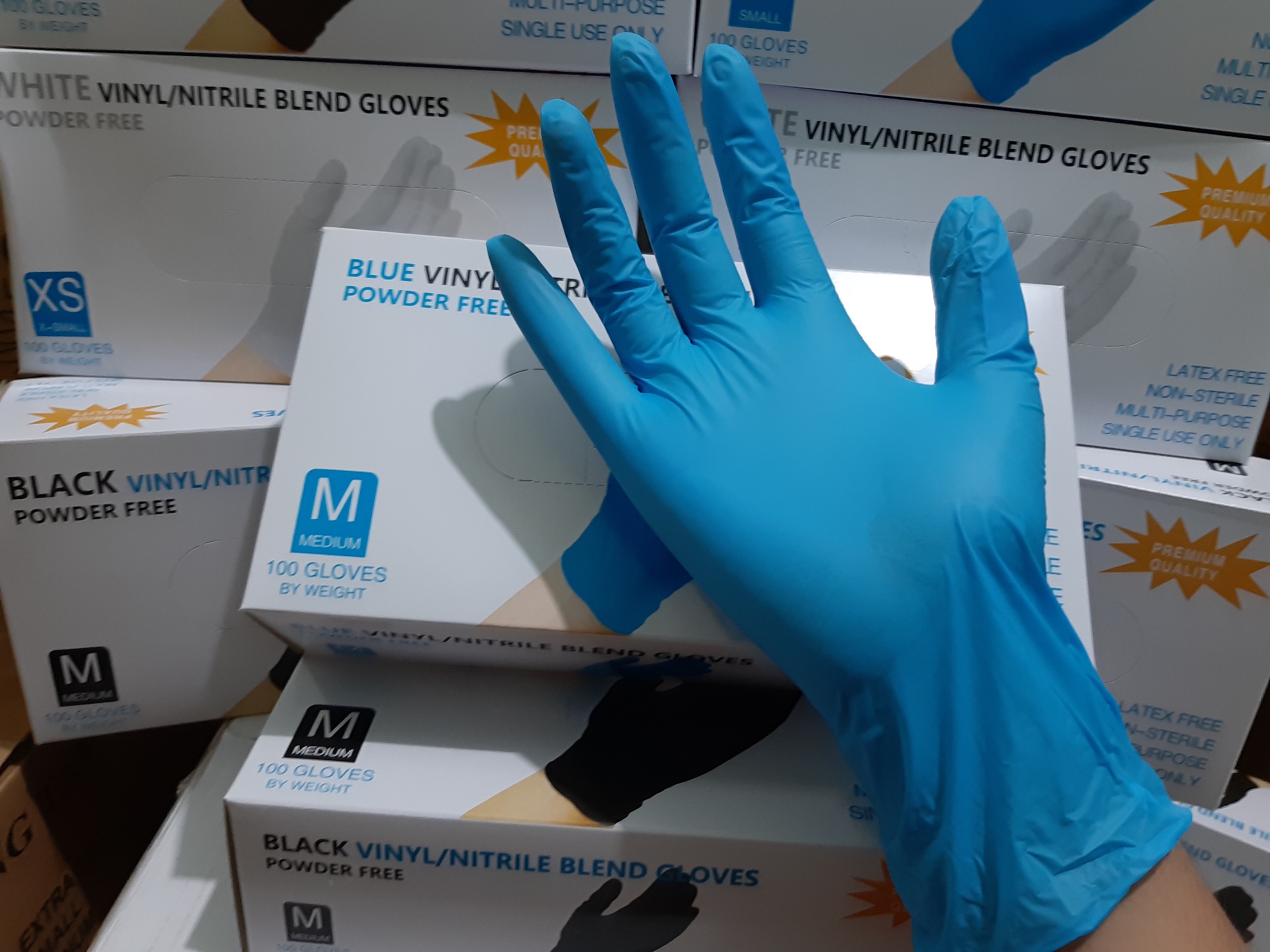 Găng Tay Vinyl/Nitrile Xanh (Hộp 100 Cái) Size S/M Nội Địa Trung Dùng Trong Xăm Hình, Thẩm Mỹ, Thực Phẩm