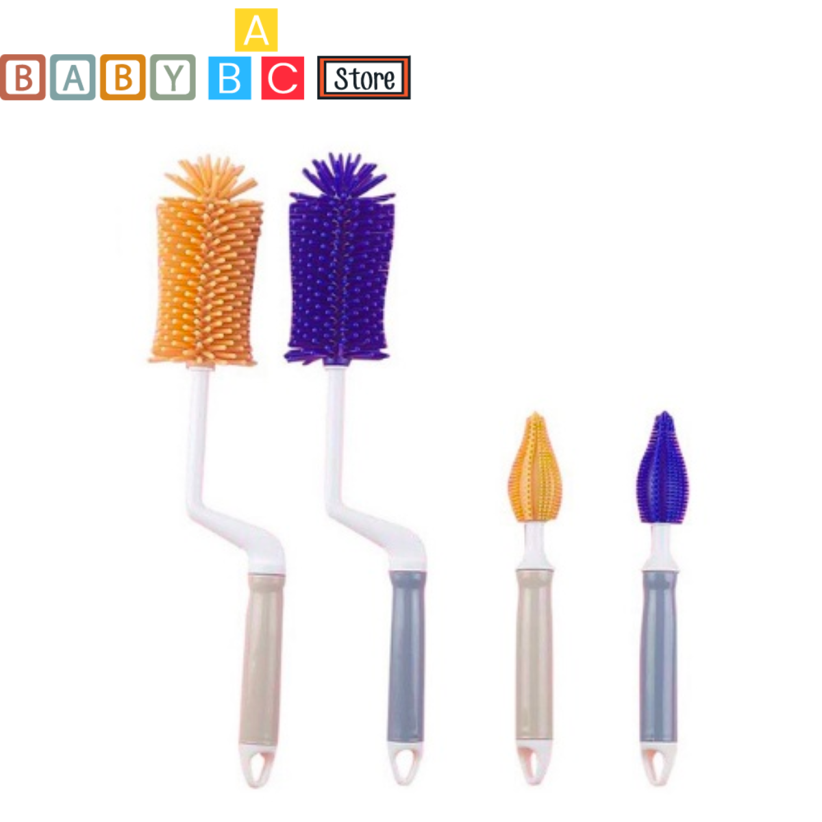 Cây Rửa Bình Sữa Núm Vú KICHI Quay 360 Độ Dụng Cụ Vệ Sinh Bình Sữa Núm ti Sợi Cước Và Sợi Silicon