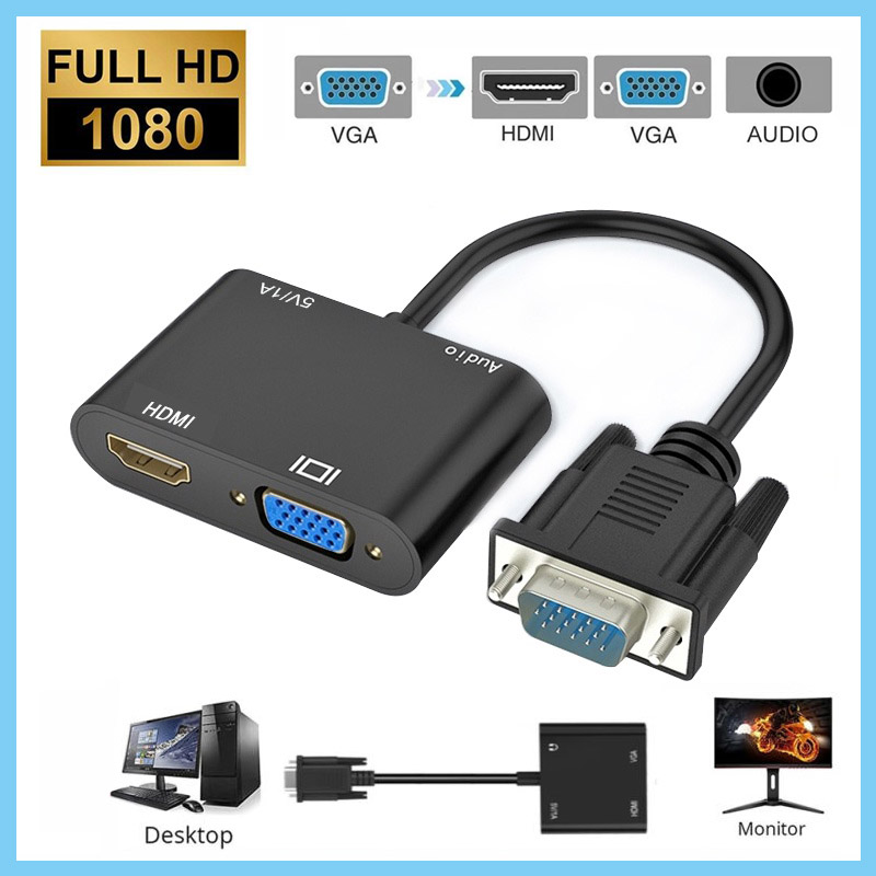 Đầu ra vga sang hdmi cái 1080p hd + tv âm thanh + bộ chuyển đổi cáp video av hdtv, bộ chuyển đổi adapter