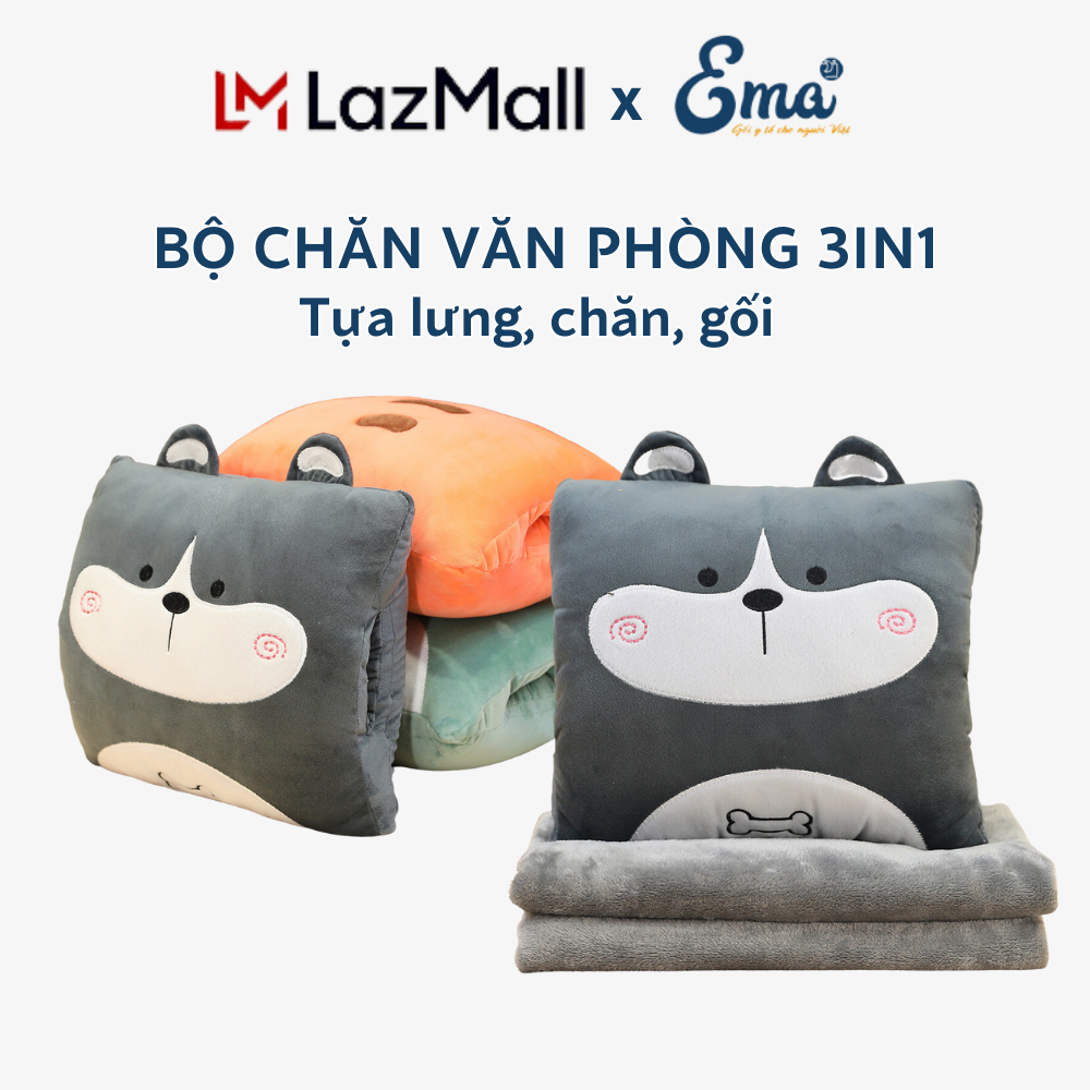 Bộ chăn gối văn phòng hình thú cao cấp thương hiệu EMA - 3 công dụng trong 1 - Tựa lưng - Ngủ trưa - Gối ôm