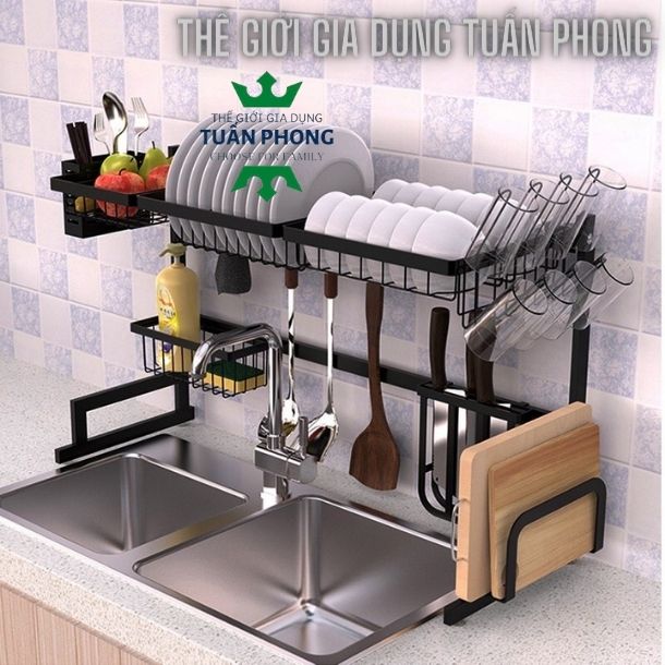 Kệ để bát đĩa thông minh 2 tầng,Giá đựng chén đĩa úp bát phía trên chậu rửa phun sơn tĩnh điện chống bám dính và ăn mòn