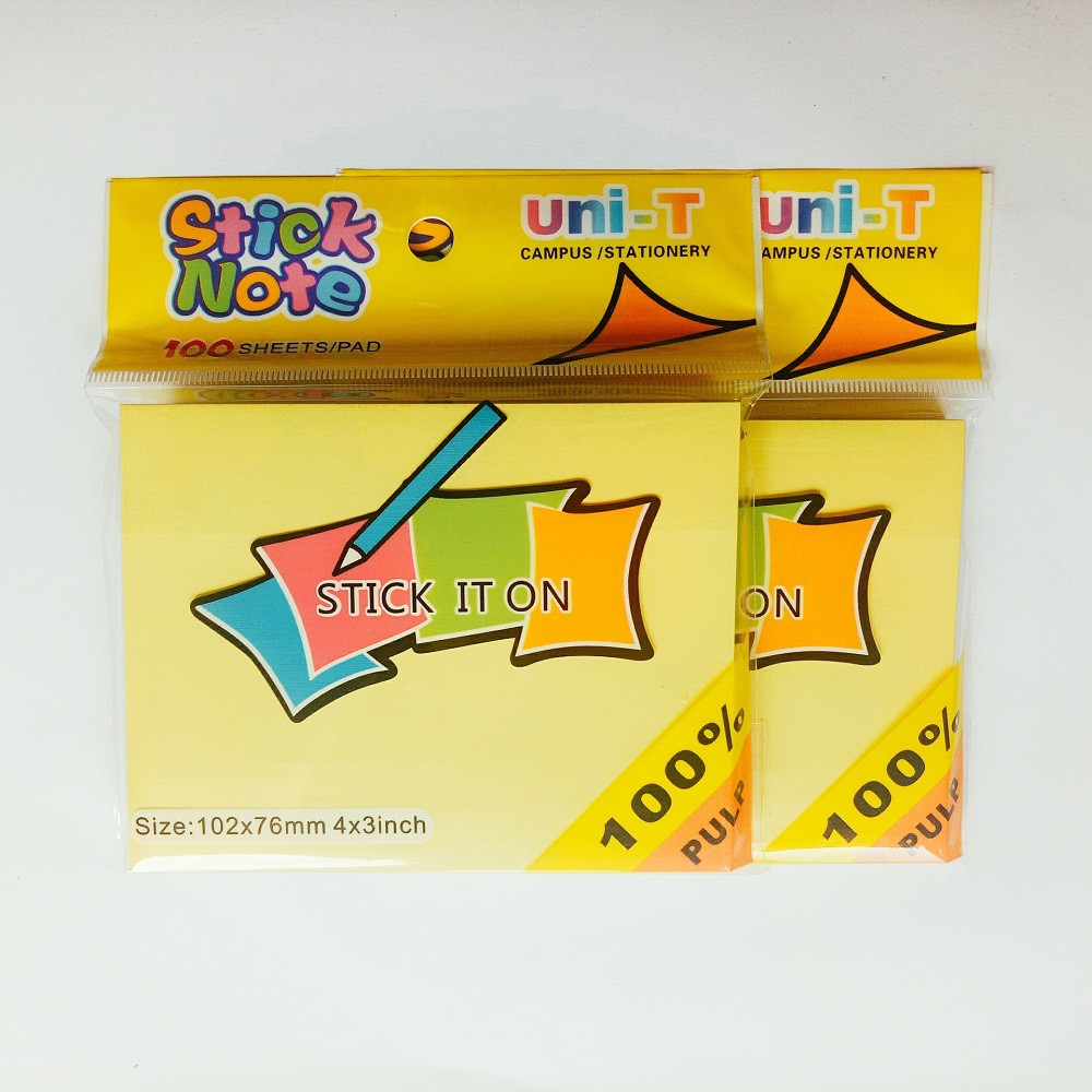 2 xấp giấy note vàng uni-t cỡ 4x3 inch