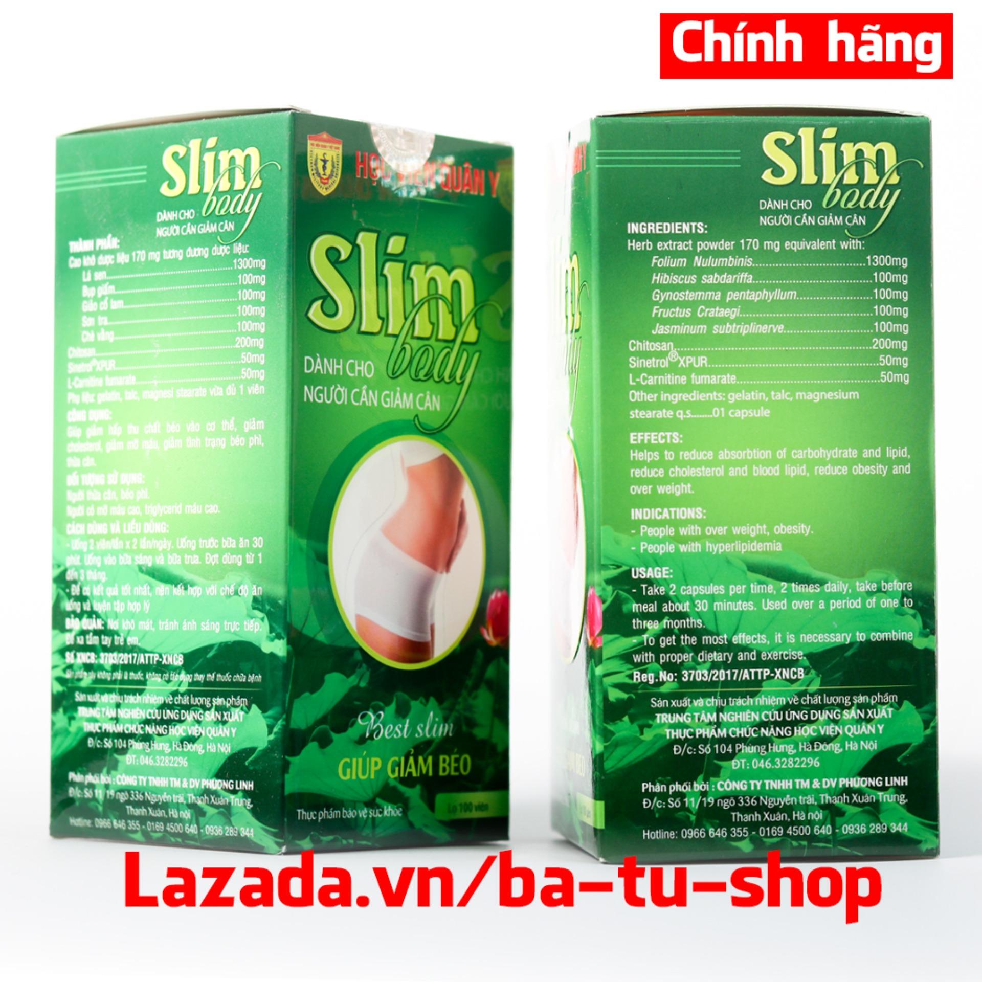 [HCM]Bộ 2 Viên Giảm cân giảm béo Slim Body Học Viện Quân Y (100 viên x2)