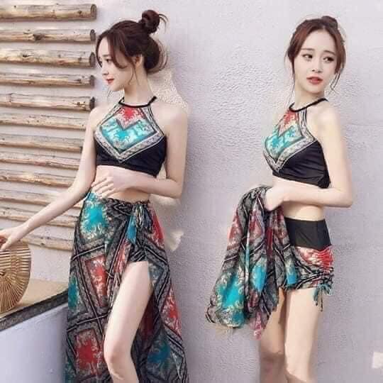 Giảm Giá Bộ Bikini Áo Yếm Kèm Khăn-Set Bikini 3 Mảnh Kèm Khăn Cao Cấp-Bộ Tắm  Biển Nữ-Đồ Bơi Nữ 3 Mảnh Thổ Cẩm-Bộ Đồ Đi Biển Kèm Khăn Siêu Hot -