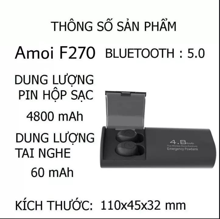 Tai nghe bluetooth amoi f270 thế hệ cao cấp mới 2020 - tai nghe kiêm sạc dự phòng 4800 mah - tai nghe bluetooth 5.0 âm thanh cực đã - tai nghe nhét tai không dây thế hệ mới - tai nghe chống nước, mồ hôi - tai nghe nhạc pin trâu