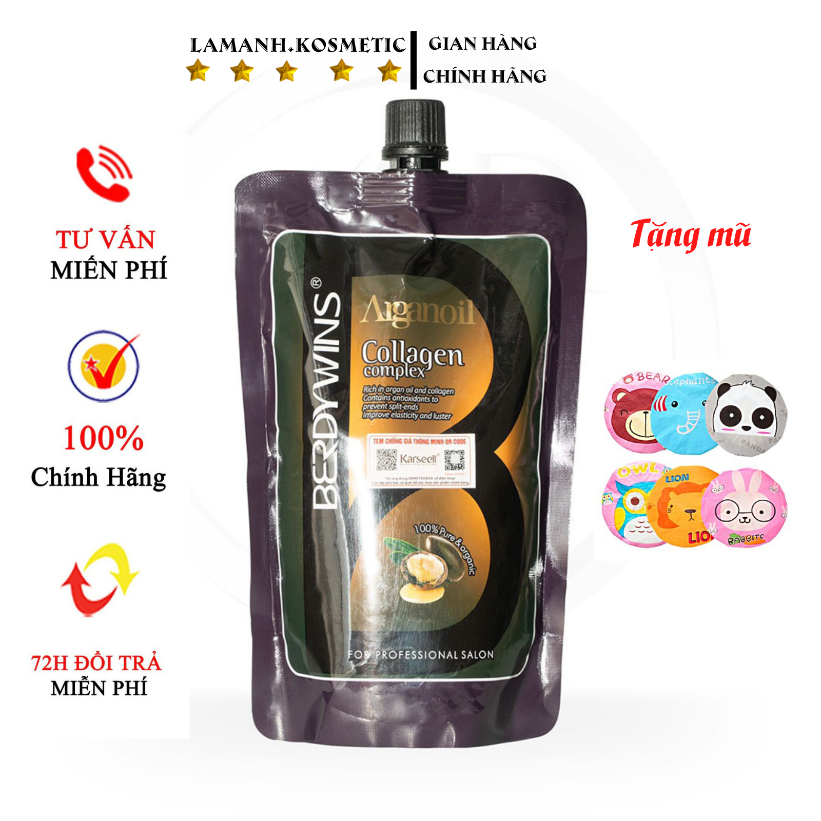 Ủ tóc collagen kem ủ tóc dầu ủ tóc hấp phục hồi tóc kem xả tóc colagen berdywins complex túi 500ml hàng chính hãng