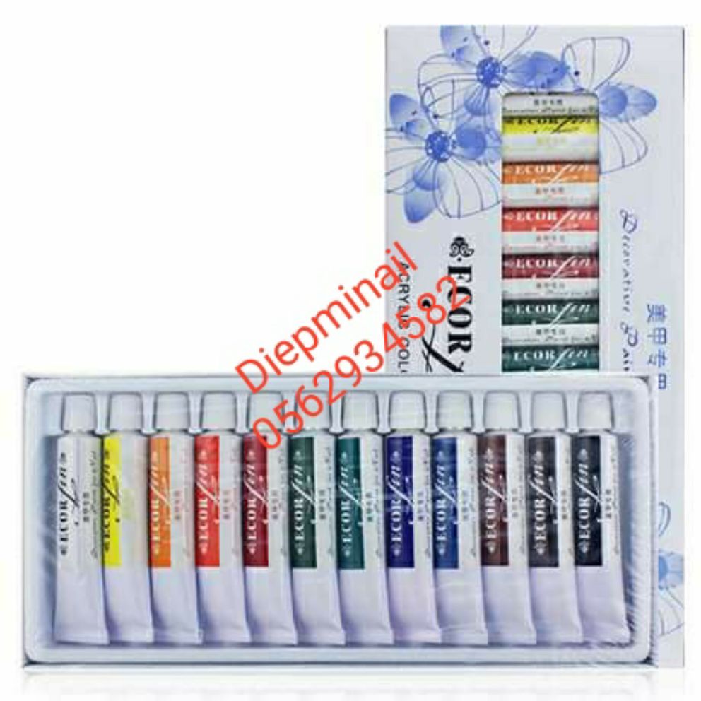 Sét bột vẽ móng 3d hiệu Eco cọ bản đẹp,chất liệu bột đậm đặc màu sắc tươi nét ,sét 12 tuýp 1 hộp