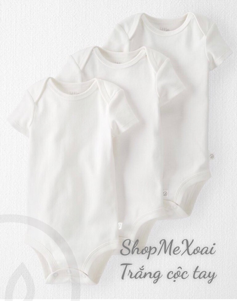 Bodysuit trắng trơn cộc tay cho bé xuất dư, body chip trắng trơn size 0M-24M