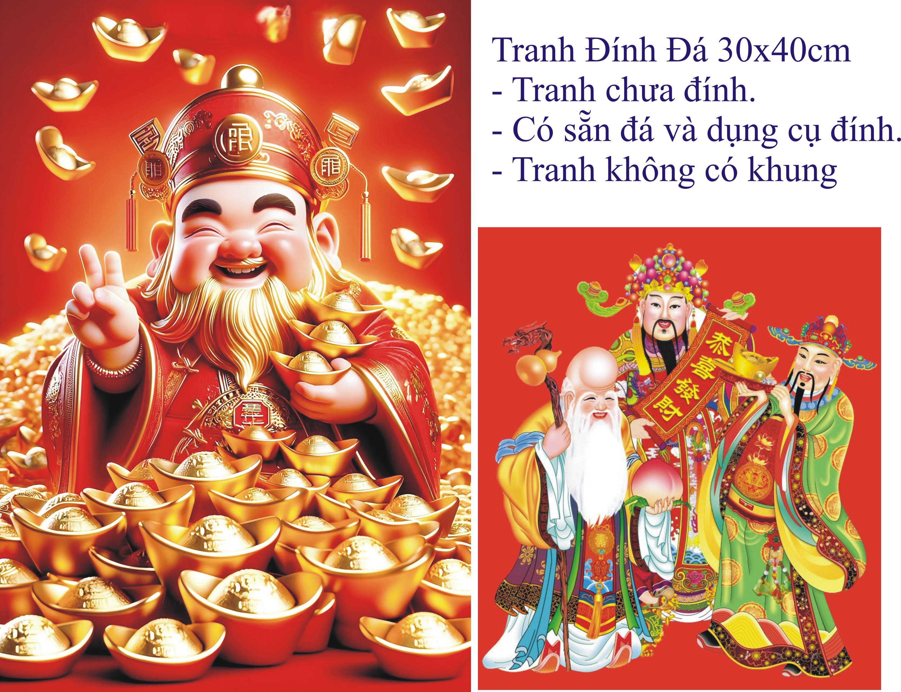 Tranh Đính Đá - Tranh Đính Hạt 5D Hình Phật Kích Thước 30 x 40cm - DIY - Tranh Thần Tài